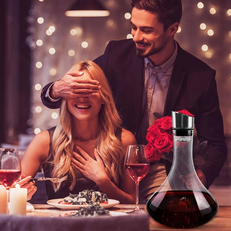 60oz Hand Blown Crystal Wine Decanter with Aerator - Elegant Tapered Design for Enhanced Aroma & Flavor, Durable Clear Glass Decanting Cup - Perfect Anniversary Gift for Wine Lovers, Sophisticated Design, Leadfree Glass