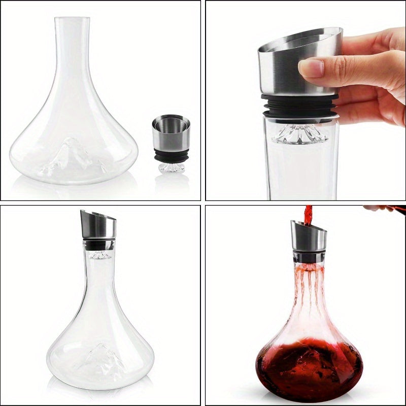 60oz Hand Blown Crystal Wine Decanter with Aerator - Elegant Tapered Design for Enhanced Aroma & Flavor, Durable Clear Glass Decanting Cup - Perfect Anniversary Gift for Wine Lovers, Sophisticated Design, Leadfree Glass