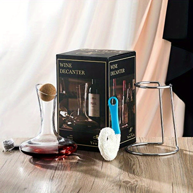 YouYah 100 Crystal Wine Decanter Set with Stand Stopper Brush and Beads Red Wine Carafe Handblown Gift and Accory