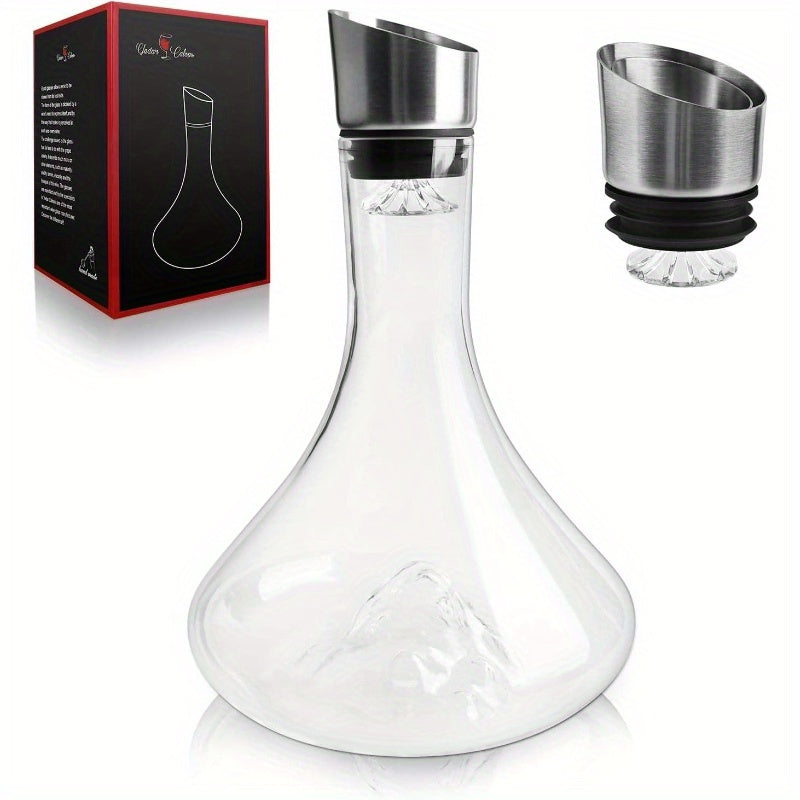 60oz Hand Blown Crystal Wine Decanter with Aerator - Elegant Tapered Design for Enhanced Aroma & Flavor, Durable Clear Glass Decanting Cup - Perfect Anniversary Gift for Wine Lovers, Sophisticated Design, Leadfree Glass