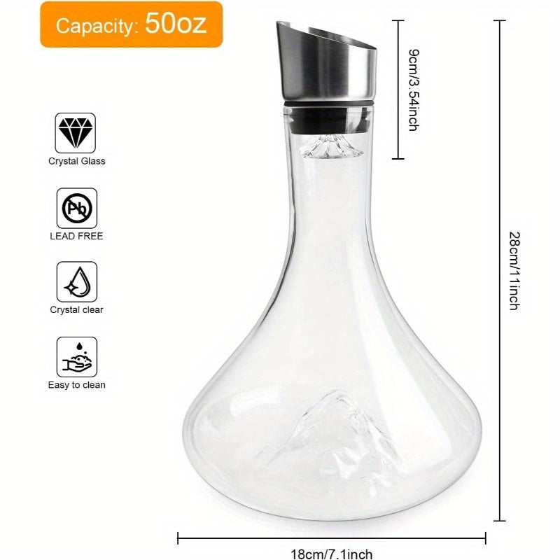 60oz Hand Blown Crystal Wine Decanter with Aerator - Elegant Tapered Design for Enhanced Aroma & Flavor, Durable Clear Glass Decanting Cup - Perfect Anniversary Gift for Wine Lovers, Sophisticated Design, Leadfree Glass