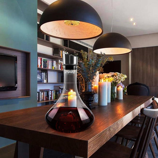 60oz Hand Blown Crystal Wine Decanter with Aerator - Elegant Tapered Design for Enhanced Aroma & Flavor, Durable Clear Glass Decanting Cup - Perfect Anniversary Gift for Wine Lovers, Sophisticated Design, Leadfree Glass