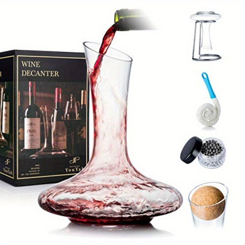 YouYah 100 Crystal Wine Decanter Set with Stand Stopper Brush and Beads Red Wine Carafe Handblown Gift and Accory