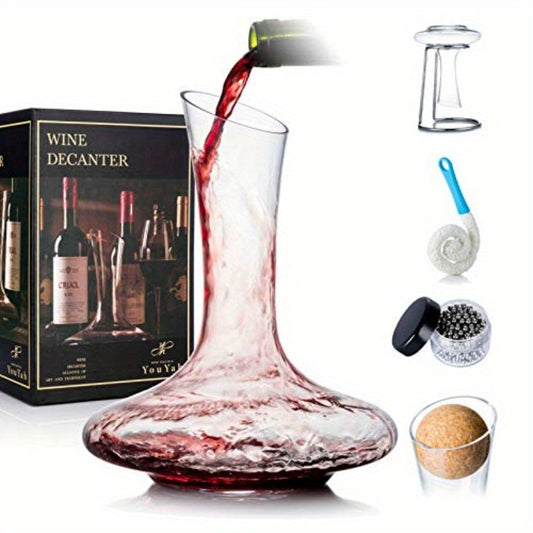 YouYah 100 Crystal Wine Decanter Set with Stand Stopper Brush and Beads Red Wine Carafe Handblown Gift and Accory
