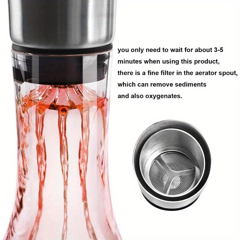 60oz Hand Blown Crystal Wine Decanter with Aerator - Elegant Tapered Design for Enhanced Aroma & Flavor, Durable Clear Glass Decanting Cup - Perfect Anniversary Gift for Wine Lovers, Sophisticated Design, Leadfree Glass