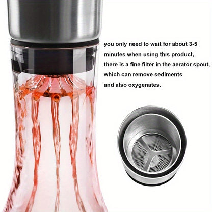 60oz Hand Blown Crystal Wine Decanter with Aerator - Elegant Tapered Design for Enhanced Aroma & Flavor, Durable Clear Glass Decanting Cup - Perfect Anniversary Gift for Wine Lovers, Sophisticated Design, Leadfree Glass