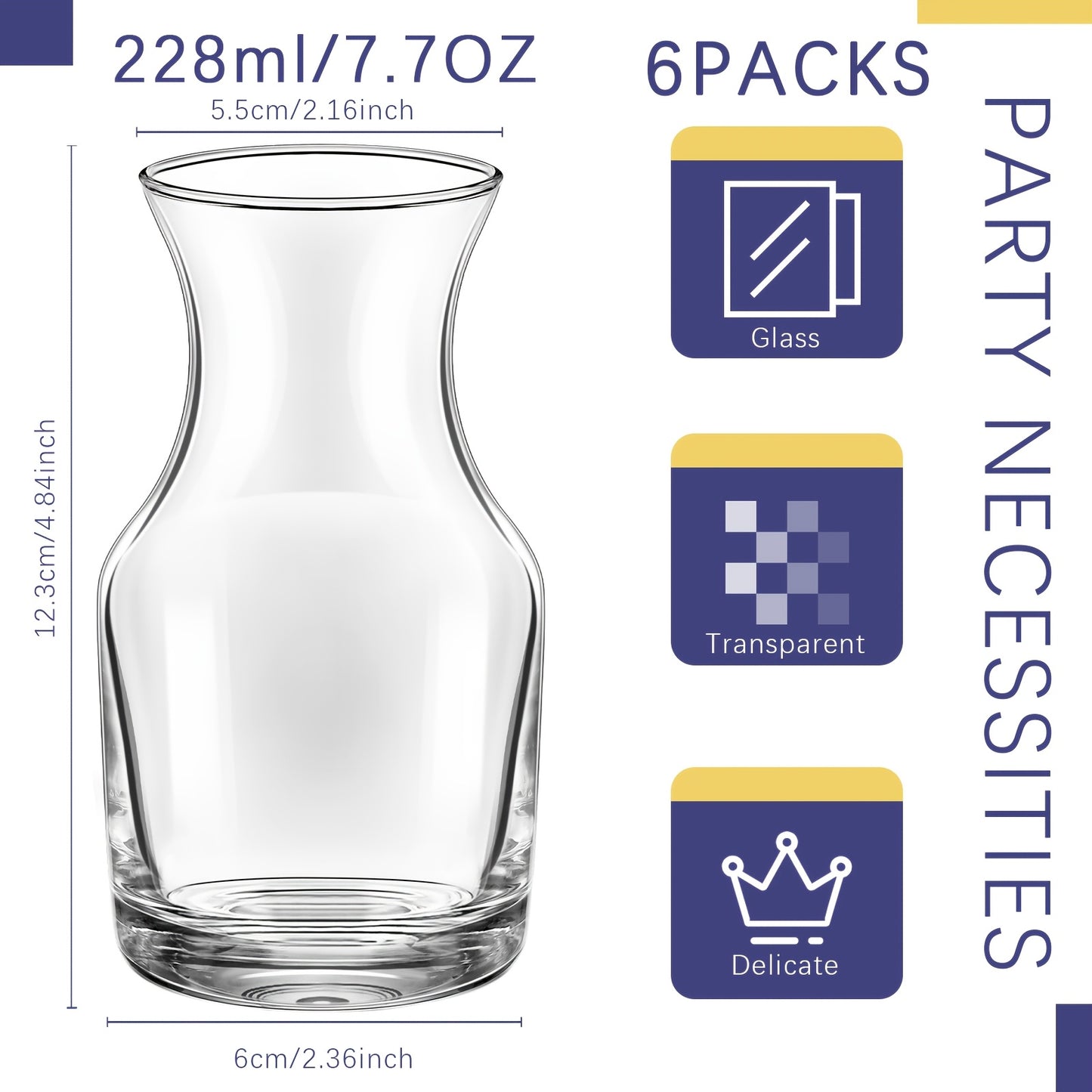 6 Pack Single Serving Wine Carafe Glass - 7.7oz Tapered Mini Decanter with Wide Bowl for Enhanced Aroma, Durable Glass for Dinner Parties, Wine Tastings, Bars & Restaurants, Restaurant Glassware, Elegant Drinkware, Transparent Drinkware